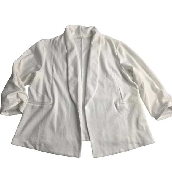 Maurices 2X Open White Blazer Ruched Sleeves Cj-3221 - Picture 2 of 11